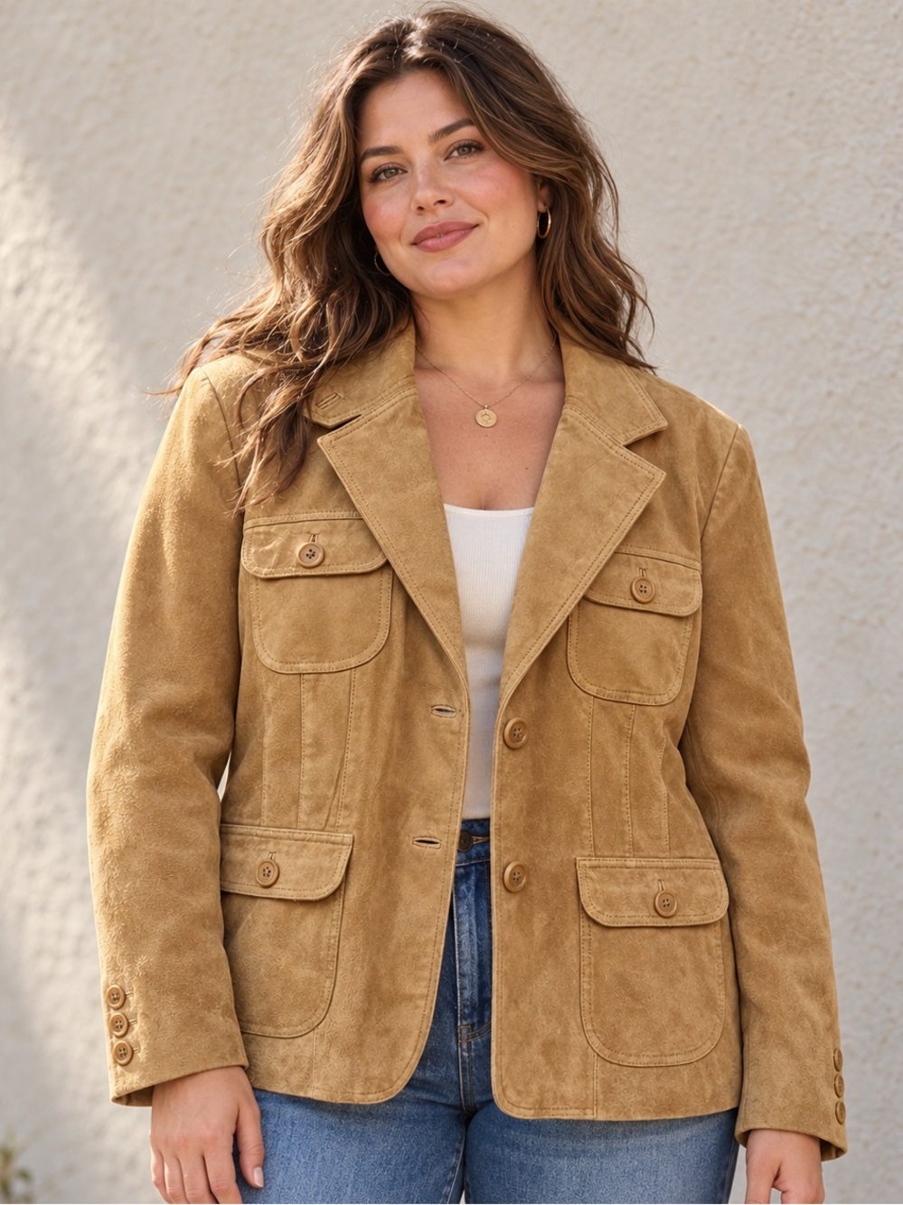 Vintage Western Boho Tan Suede Leather Safari Jacket 2XL